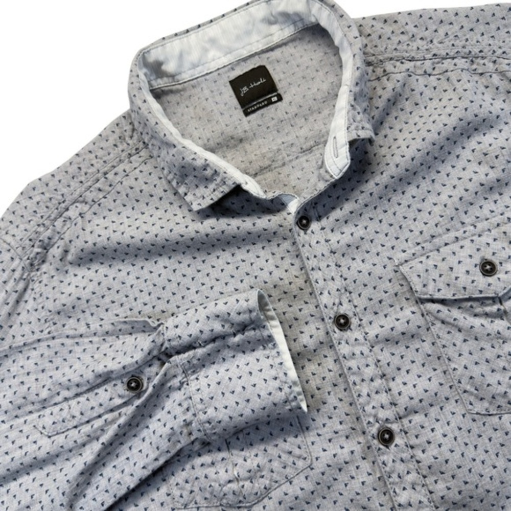 JB Holt Shirt Mens XL Gray Blue Micro Print Cotton 2‎ Pocket Flap Button Down
